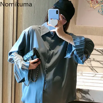 

Nomikuma Korean Causal Chiffon Shirts Single-breasted Women Tops Blouses Solid Flare Long Sleeve Blusas Mujer De Moda 2020 3Z036