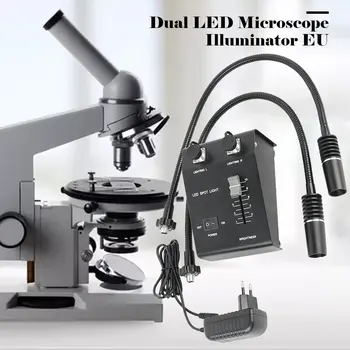 

6W Dual LED Gooseneck Lights Illuminator Lamp Source For Industry Stereo Microscope Lens Camera Magnifier 110V-240V Adapter