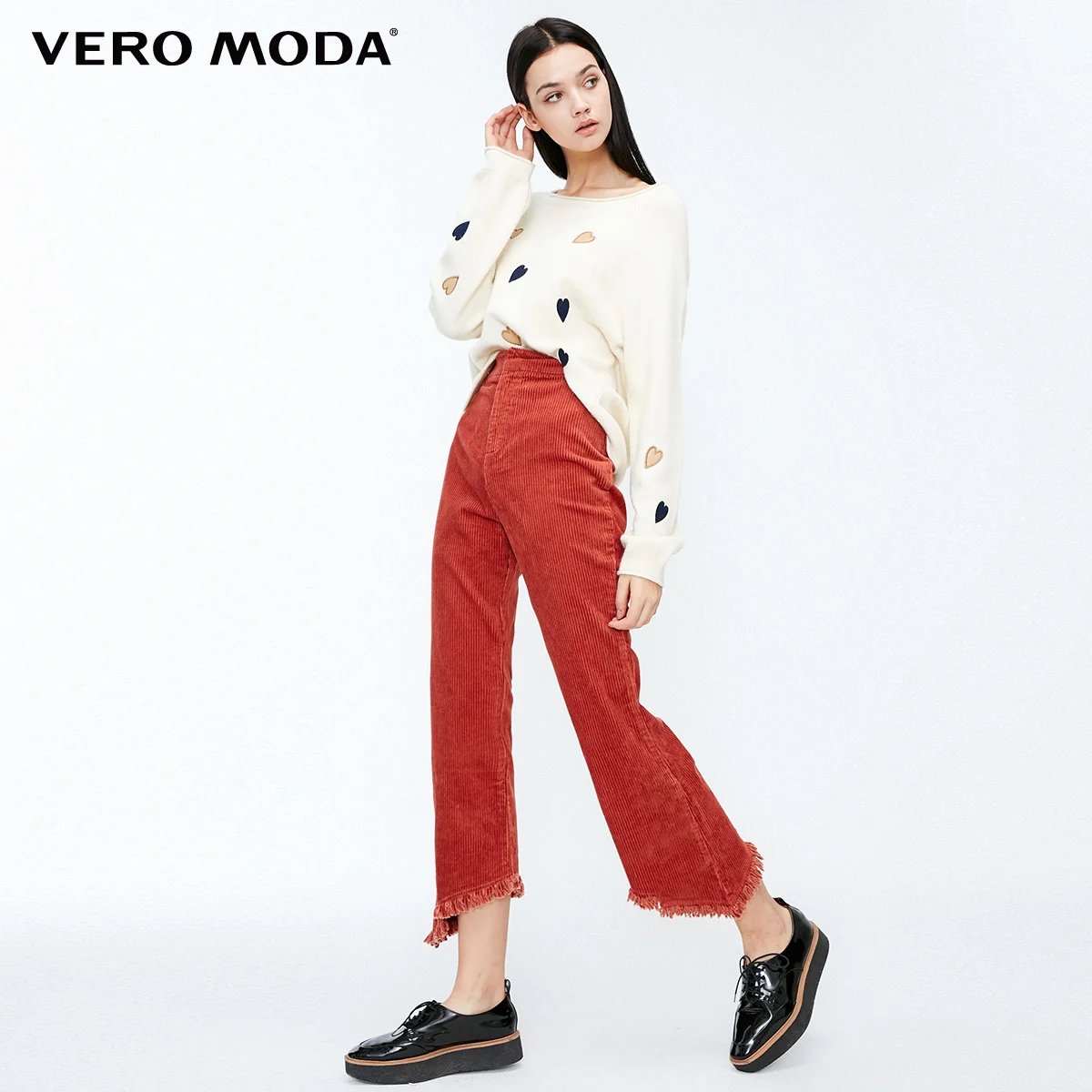 Vero Moda 2019 Новое поступление в национальном стиле с необработанными краями манжеты с высокой талией повседневные укороченные брюки | 318450507