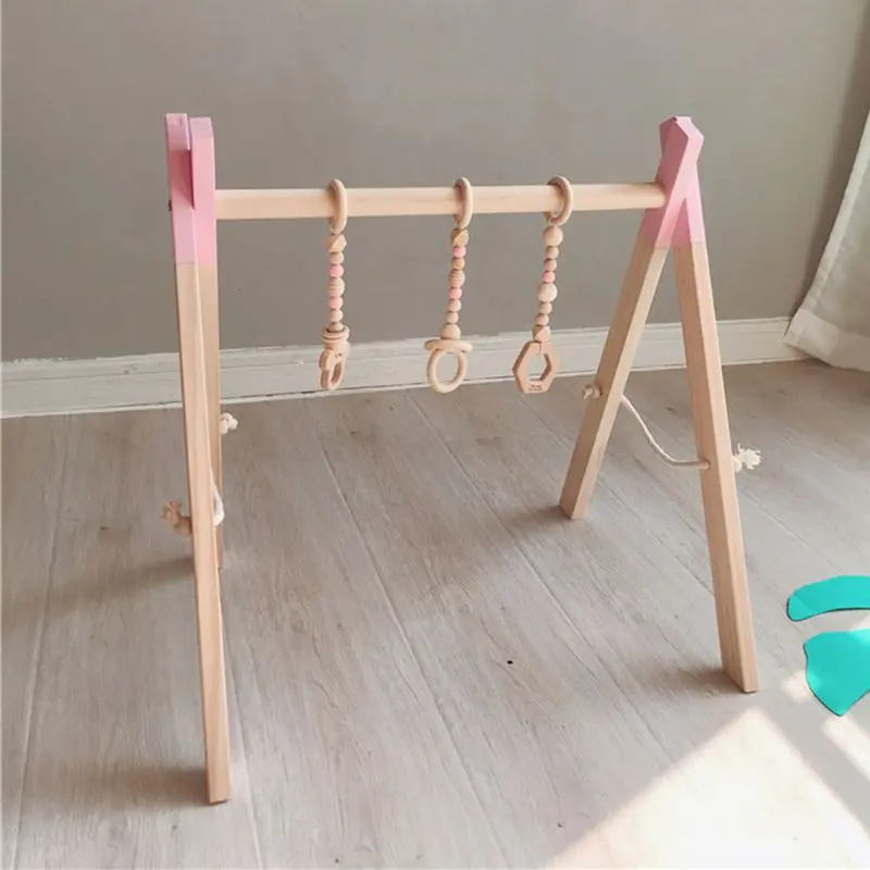 Nordic Style Baby Gym Play Nursery Sensory Ring pull Toy Wooden Frame Infant Room Decorations Toddler 3