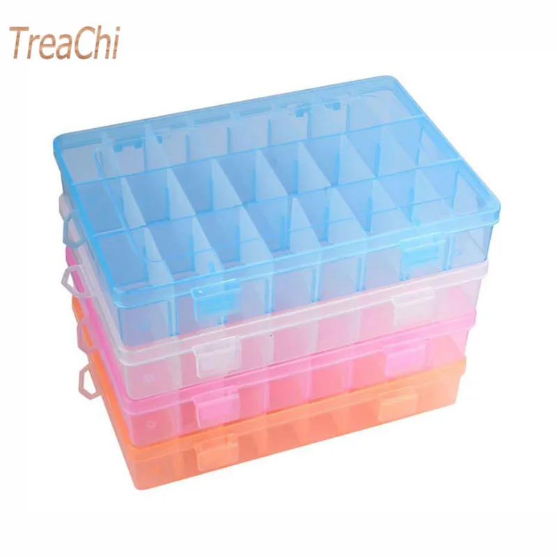 

Jewelry Box Earrings Organizer Adjustable 24 Grids Clear Plastic Cover Case Box Container Desk Sundries Ring Jewelry Storage