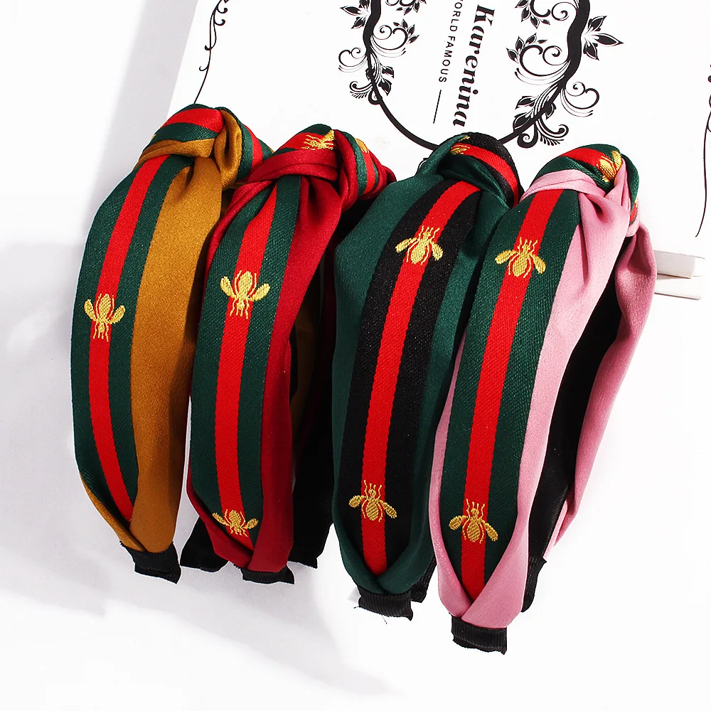 50pcs/lot DIY Multi Simple Fabrics Stripe Headband Tie A Knot Honey Bee Head Bands Hair Care& Styling Tools HA810