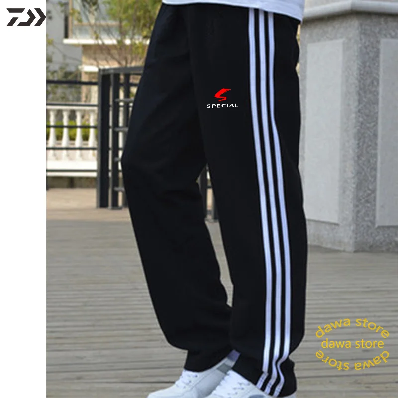 Daiwa свободные хлопковые полосатые штаны для рыбалки для мужчин, для велоспорта, пешего туризма, быстросохнущая одежда для рыбы, с карманом на молнии, для спорта на открытом воздухе, трикотажная одежда