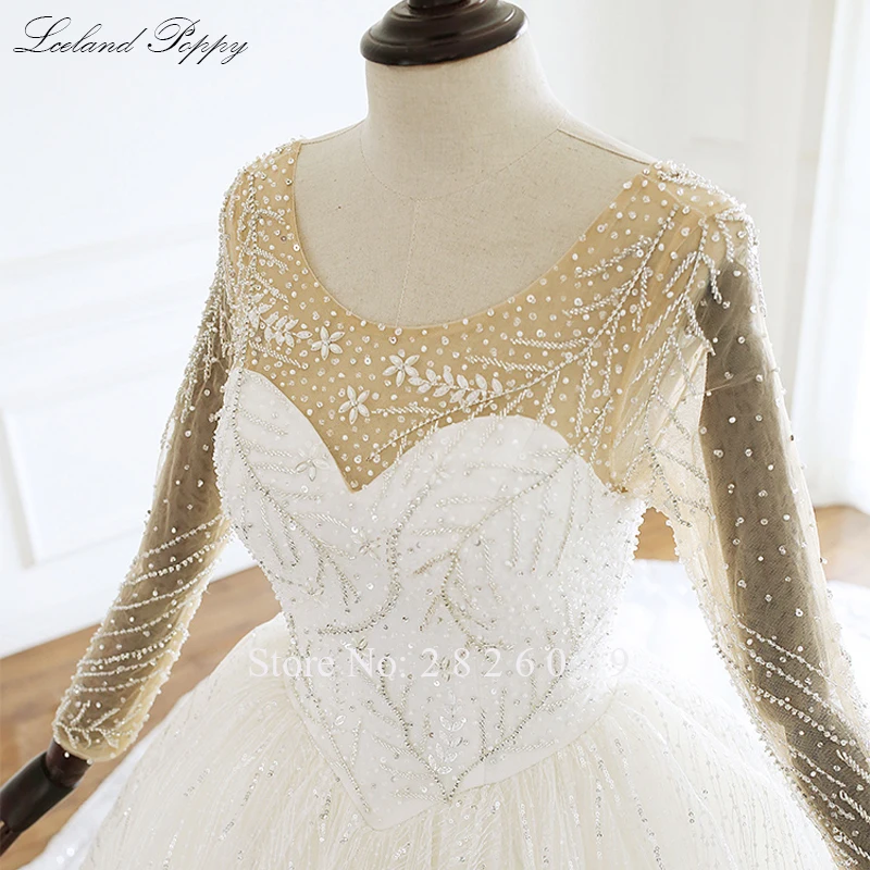 Vestido de Noiva женские блестящие Бальные Свадебные платья кристалл с грубоким круглым вырезом и бисером Длинные рукава длиной до пола Свадебные платья