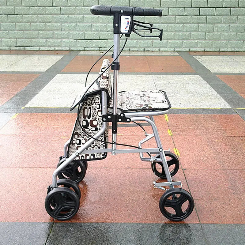 Four Wheel Seniors Roller Walker With Seat & Brake, Lightweight Foldable Elderly Wheelchair, Portable The Aged Stroller