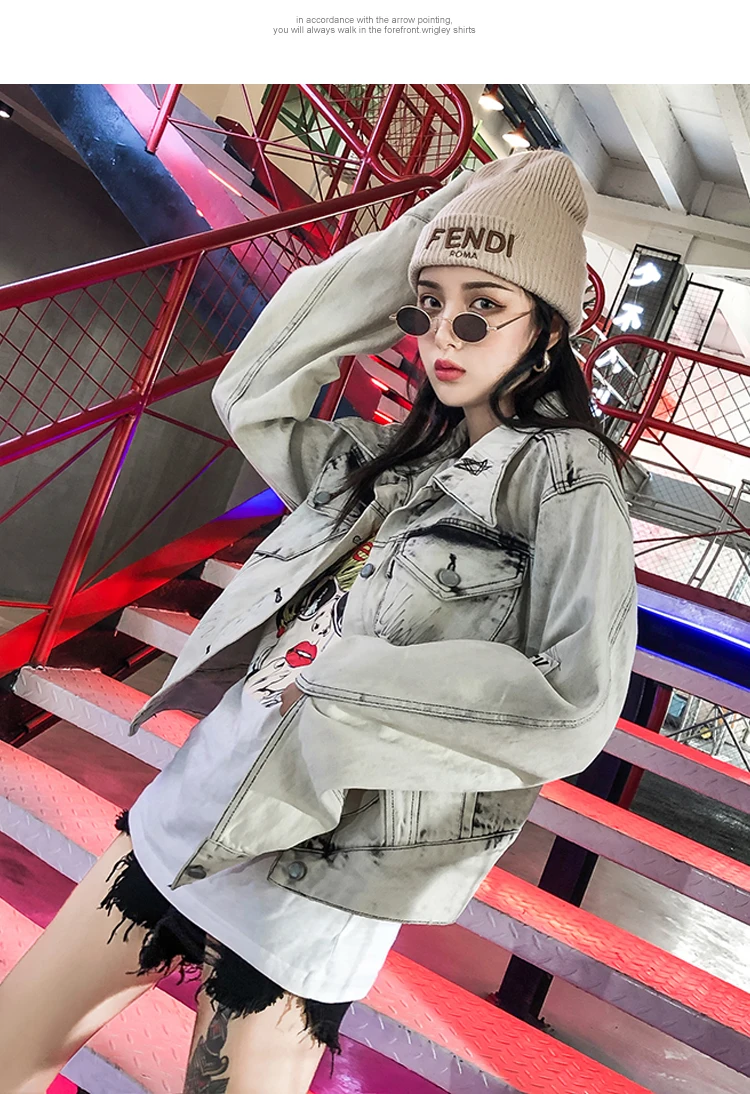 SexeMara/Модная новая джинсовая куртка с надписью «граффити»;