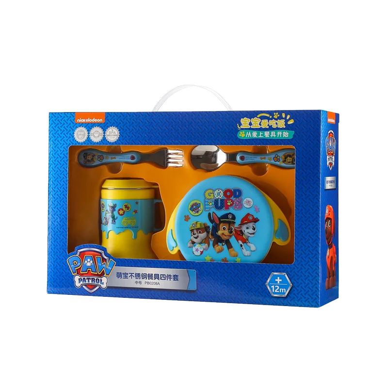 Original PAW PATROL baby feed Children's tableware set fork spoon stainless steel food supplement eating sucker bowl gift