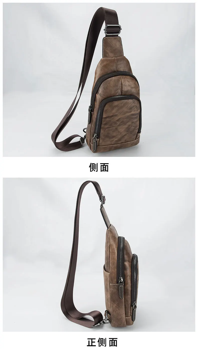 Men Natural Skin Single Rucksack Backpack Famous Brand Vintage Designer Shoulder Bags Cross Body Genuine Leather Male Chest Bag