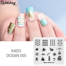 Ongle Art estampage plaque océan thème phare dérive bouteille baleine mouette Image modèle manucure pochoir pour vernis à ongles imprimer(China)