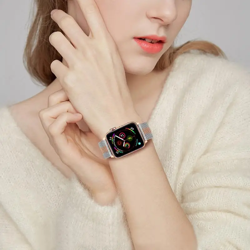 Миланская петля, ремешок из нержавеющей стали для часов Apple Watch iWatch, серия 5, 4, 3, 2, 1, 44 мм, 40 мм, 42 мм, 38 мм, сетчатый ремешок, браслет