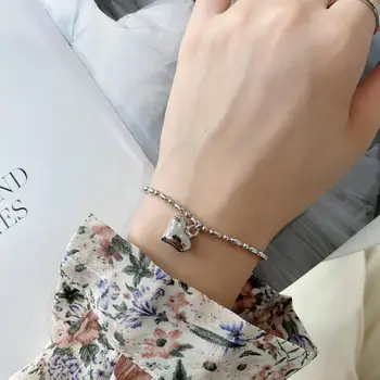 

Punk Authentic 925 Sterling silver Heart Olive Beads Chain Bracelet adjust fine Jewelry TLS299