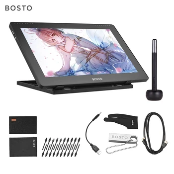 

BOSTO 1920 * 1080 16HD 15.6 Inch IPS Graphics Drawing Tablet Display Monitor 8192 Pressure Level with Rechargeable Stylus Pen
