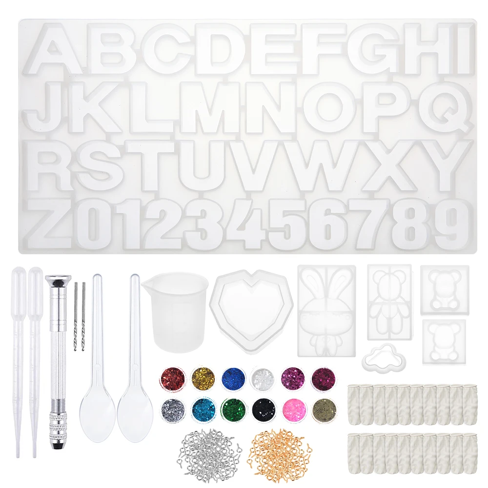 147PCs Resin Casting Molds And Tools Set Cute Animals Letter Number Silicone Mold With Finger Cots For DIY Jewelry Craft Making | Дом и сад