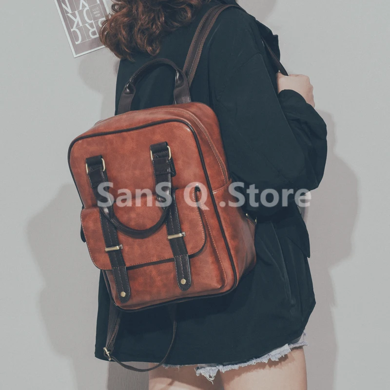 

Women PU Leather Backpack Teenage Girls Vintage School Shoulder Bag Bagpack Mochila Feminina Simple Preppy Female Black Brown