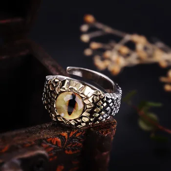 

MetJakt S925 Sterling Silver Jewelry Thai Silver Unisex Open Tiger Eye Stone Ring