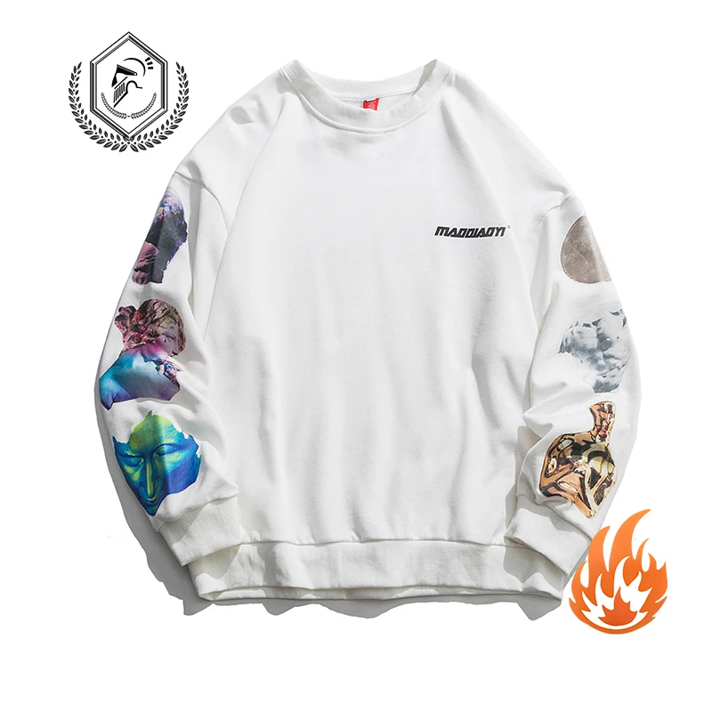 Мужские Свободные флисовые толстовки в стиле хип-хоп с принтом Golomise - Цвет: White Cotton