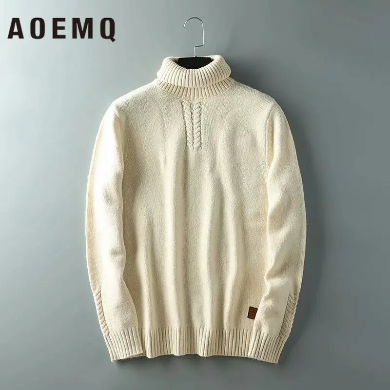 

AOEMQ Thicken Warm Winter Sweaters 4 Colors Solid Men Sweaters Boy Clothing Turtleneck Collar Men Sweaters Couple Clothing