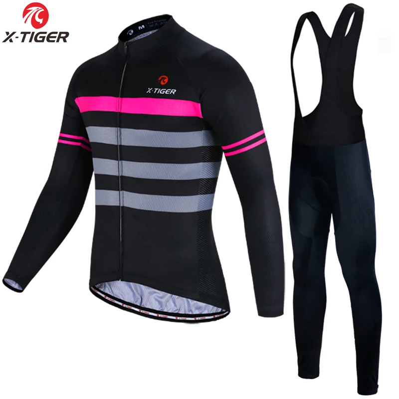 Bib Cycling Set X-TIGER Мужская футболка с длинными рукавами для велоспорта, комплект одежды для горного велосипеда, одежда для горного велосипеда, дышащая одежда для велоспорта, комплект одежды для велоспорта Ropa Ciclismo - Цвет: Bib Cycling Set