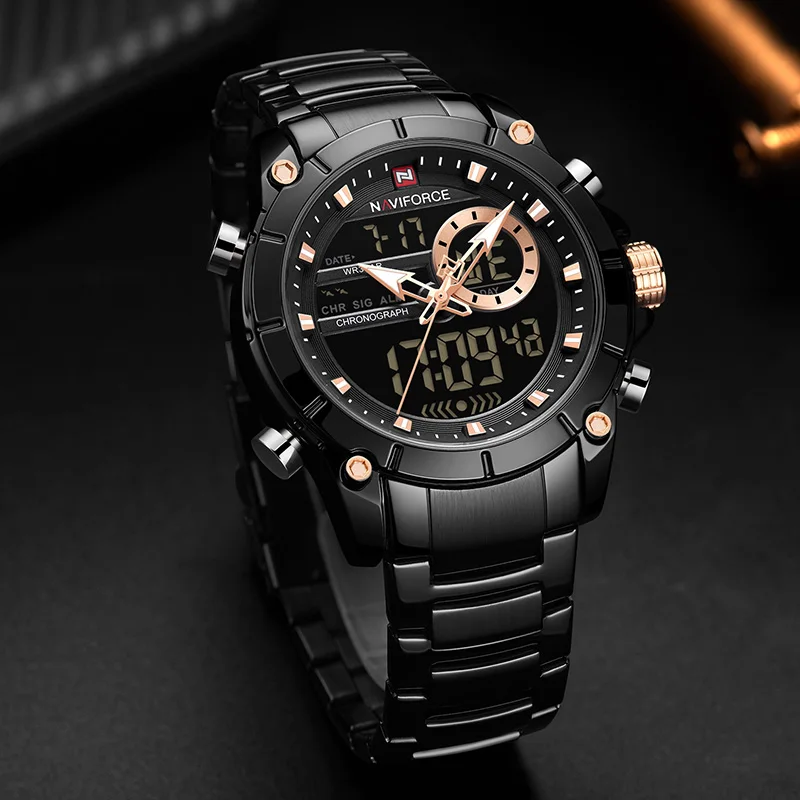 

NAVIFORCE Luxury Brand Men Military Sport Watches Men's Digital Quartz Clock Full Steel Waterproof Wrist Watch Relogio Masculino