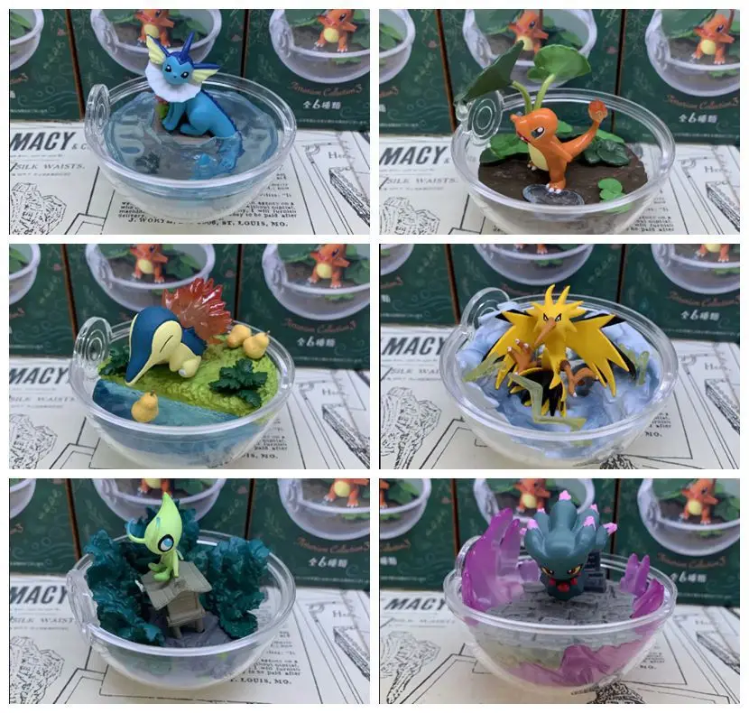 Anime 5cm 6pcs/Set Transparent Ball with Charmander Cyndaquil Celebi Zapdos Muma PVC Action Figure Toys Gifts for Children | Игрушки и