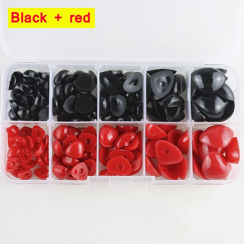 black and red 150 шт Плоские Пластиковые безопасные носики для игрушек, черный, коричневый, розовый треугольник, плюшевый медведь, куклы, нос, амигуруми, аксессуары для изготовления игрушек - Цвет: black and red