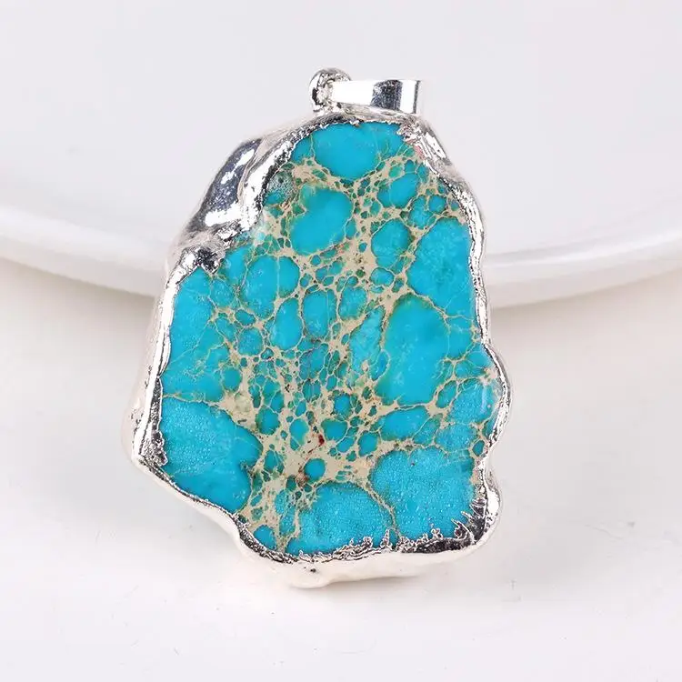 Кулон из натурального камня - Цвет: Blue bag silver edge