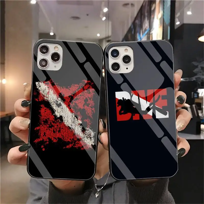

Diver Down Scuba Flag Phone Case Tempered Glass For iPhone 12 pro max mini 11 Pro XR XS MAX 8 X 7 6S 6 Plus SE 2020 case