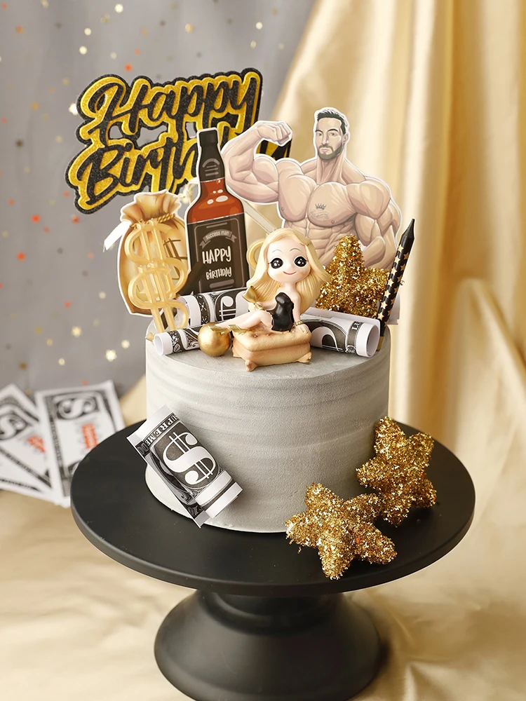 Topper de pastel de feliz cumpleaños para hombre, decoración de fiesta,  suministros para hornear, regalos de amor, mujer sexual, estilo real,  negro, dorado _ - AliExpress Mobile