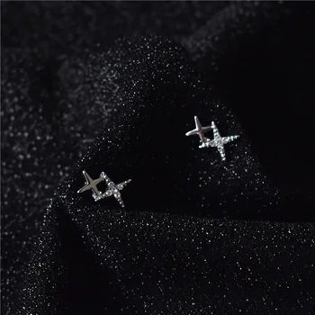 

S925 Silver Needle Pajama without Stars xing wei Zircon Ear Stud Women's Korean-style Hipster Four Corners Star Ear Stud 733