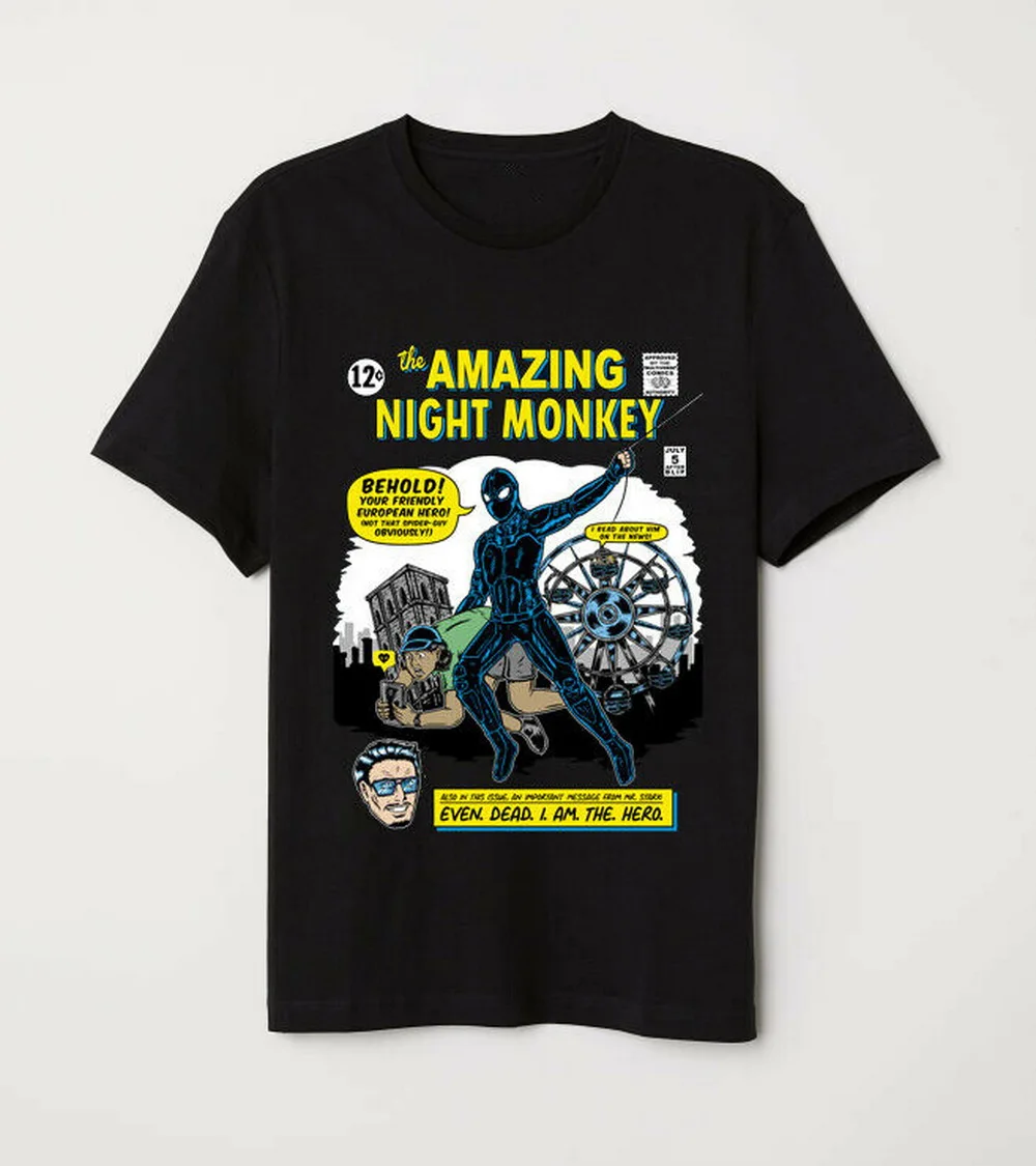 The Amazing Night Monkey Comic Cover Funny Spider-man Parody Black T-Shirt Cotton Tee Shirt Free Shipping Tops |