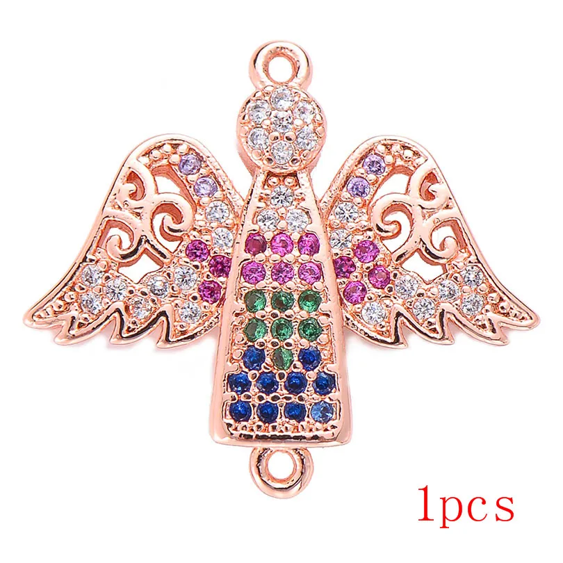 Rose gold Pipitree Мульти Кубический Цирконий крылья амулеты ангелы Медь золотой цвет Подвески на браслеты для ручного творчества для изготовления ювелирных изделий соединитель фурнитура - Окраска металла: Rose gold