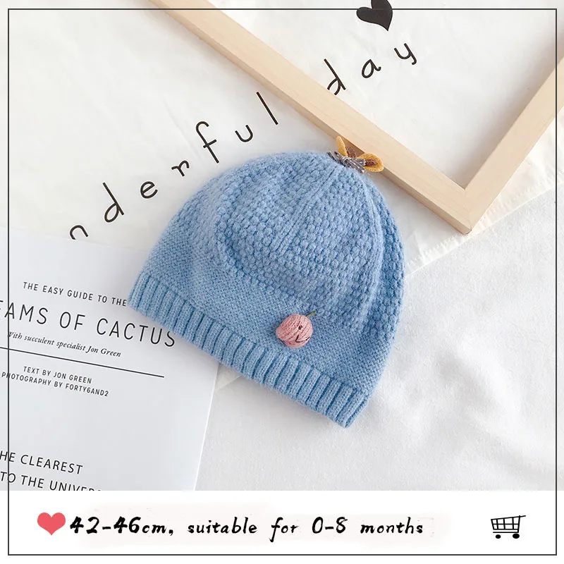 Зимние шапочки Skullies, вязаная шапочка для малыша, Детские шапочки для девочек и мальчиков, теплая шапка, одноцветная, розовая, синяя, теплая шапка для детей, шапка, шапочки - Цвет: Синий