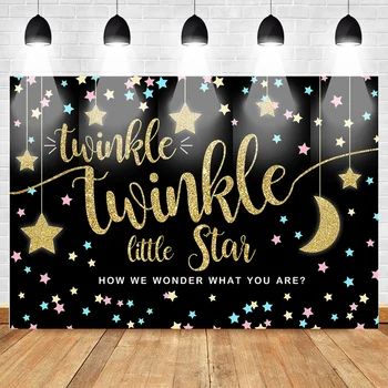 

Neoback Twinkle Twinkle Little Star Photography Backdrops Gender Reveal Baby Shower Photo Background Gold Glitter Stars Black