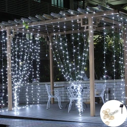 Solar Lamp LED String Lights Outdoor 3x3m 300LED Fairy Curtain Lights for Window Wedding Party Garden Garland Holiday Lighting