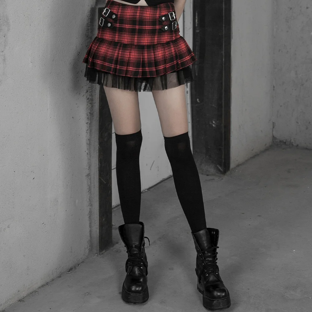 Панк рейв Женская Повседневная плиссированная короткая юбка джинсовая прошитая