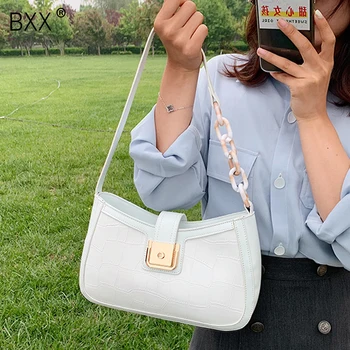 

[BXX] Crocodile Pattern PU Leather Crossbody Bags For Women 2020 Summer Shoulder Handbags Lady Travel Chain Cross Body Bag HM495