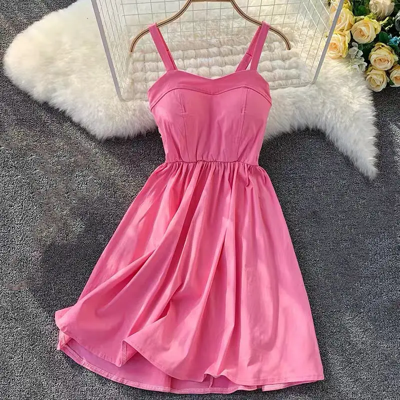 Rose Red Marwin/Новинка года; летнее Однотонное Платье До Колена на бретельках без бретелек; уличные праздничные платья в стиле ампир - Цвет: Rose Red
