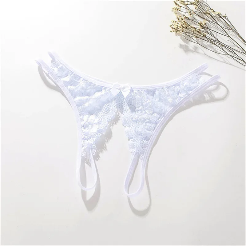 Large Size Lace Transparent Panties Sexy Lingerie Open Crotch Sex Thongs Women's Underwear M-XL
