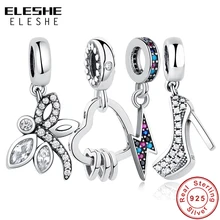 Fit оригиналу Pandora Браслет Стерлингового Серебра 925 Туфли На Высоком Каблуке Кристалл Ясно CZ Кристалл Европейские Шарики Шармов