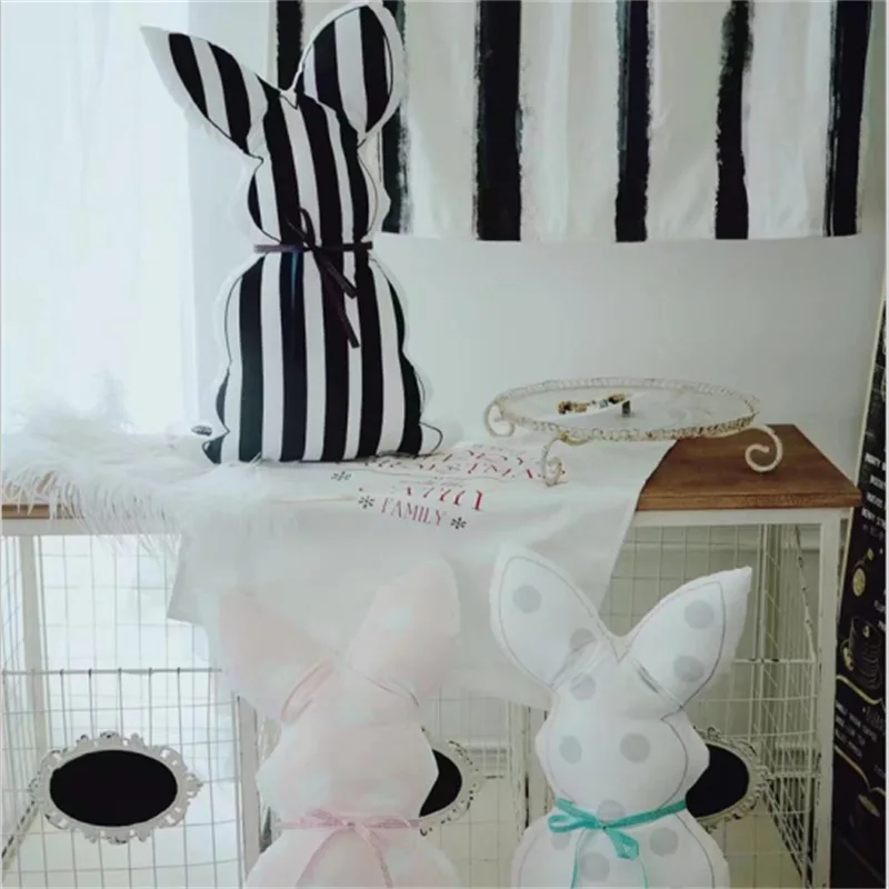 

Cute Rabbit Shape Pillow Polka Dot Stripes Series Rabbit Cushion Office Lumbar Support Pillow Birthday Gift