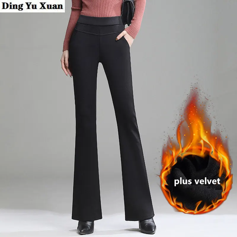 

Women Bell Bottom Flare Pants Work Formal Woman High Waist Office Long Thick Trousers Winter Warm Velvet Dress Flared Pants