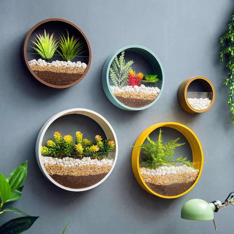 Creative Iron Art Transparent Glass Wall Vase Home Living Room Restaurant Office Wall Planter Succulent Plant Hanging Flower Pot