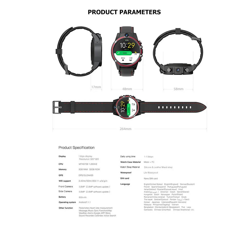 Waterproof Smart Watch 3GB  + 32GB 1.6” 4G Dual