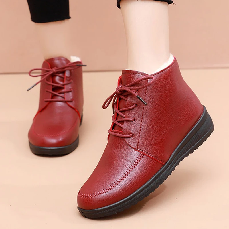 Ботинки женские зимние из искусственной кожи высокие кроссовки на шнуровке