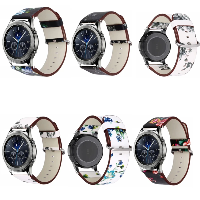 Кожаный ремешок 22 мм для samsung galaxy watch 46 gear2 s3 Zenwatch Ticwatch S S2 pro amazfit 3 2/1 GTR 47 pace цветочный