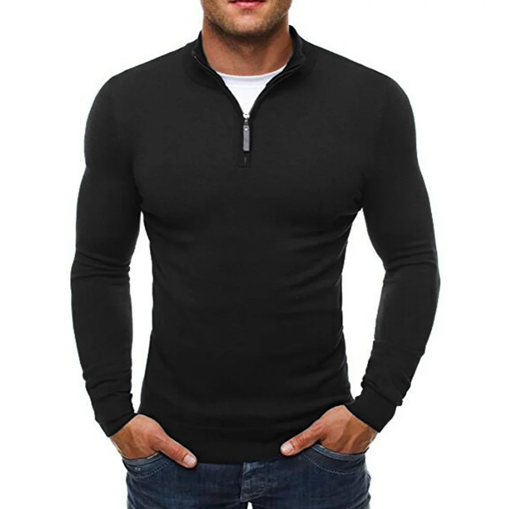 2022 Men's Sweater Men's Solid Color Standing Collar Long Sleeve