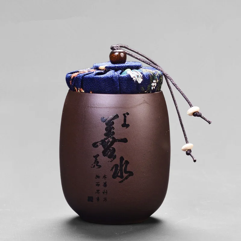 Коробка для чая с рисунком каллиграфии, герметичная маленькая банка для чая, фиолетовая глина, коробка для хранения для кухни, органайзер для специй, переносные банки для кофе - Цвет: shanshanruoshui