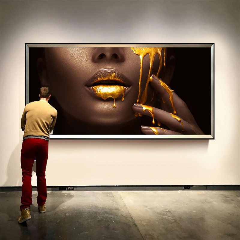 

African Nude Gold Sexy Lip Black Woman Wall Art Canvas Painting Poster Print Horizonta Picture for Living bedRoom Decor Cuadros