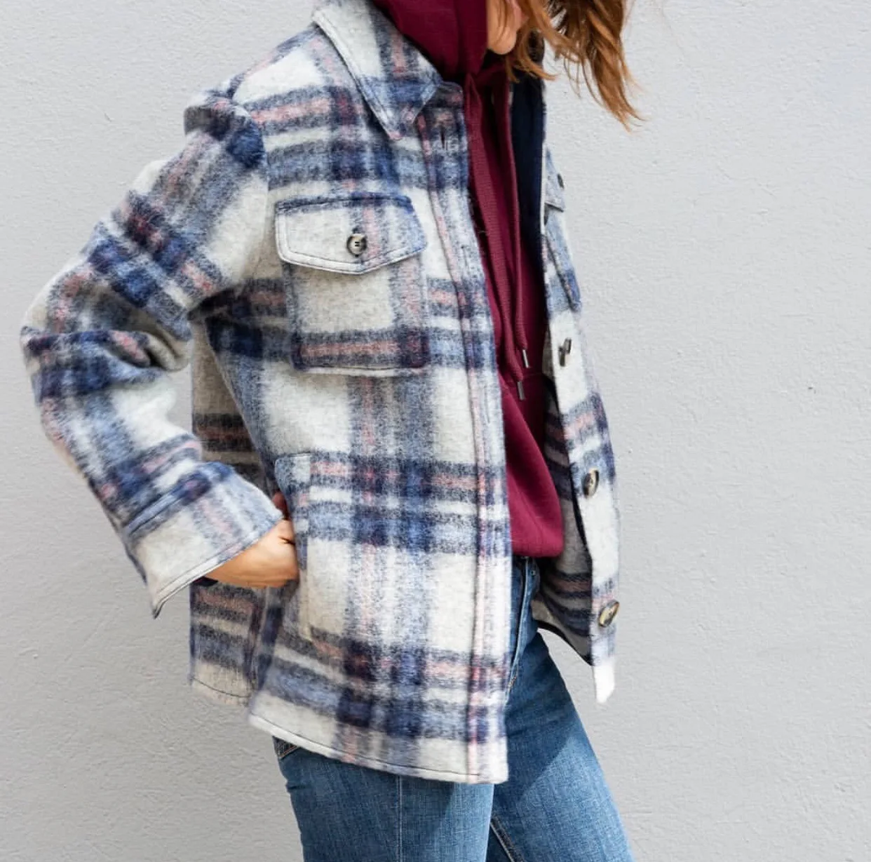 

Fall and Winter 2019 New Coat Colloidal Chequered Wool Turn-collar Single-row Button Coat Women's Jackets