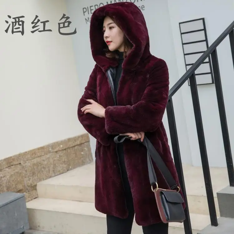 Wine red Натуральный мех кролика Рекс, жакет, женский пиджак, верхняя одежда, зимние пальто из меха кролика рекс - Цвет: Wine red